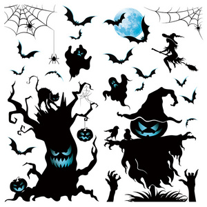 Halloween Scarecrow Bat Moon Wall Decal Glass Doors and Windows Horror Decoration Decal