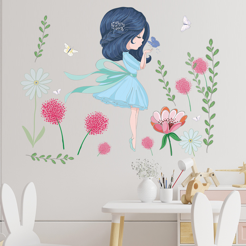 Cartoon Flower Fairy Flower Leaf Children's Room Kindergarten Home Wall Decoration Wall Sticker