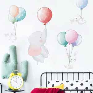 Colorful Balloon Wall Decals Elephant and rabbit Wall Stickers Peel and Stick Cartoon Decor for Nursery Kids Room Bedroom Decal