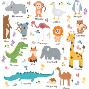 Cartoon Animal Combination English Slogan Wall Decals for Background Wall Decoration of Children Room and Nursery Room