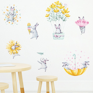 Cute Flower Umbrella, Little Rabbit Bedroom, Entrance Kindergarten, Commercial Wall Beautification and Decoration Wall Sticker