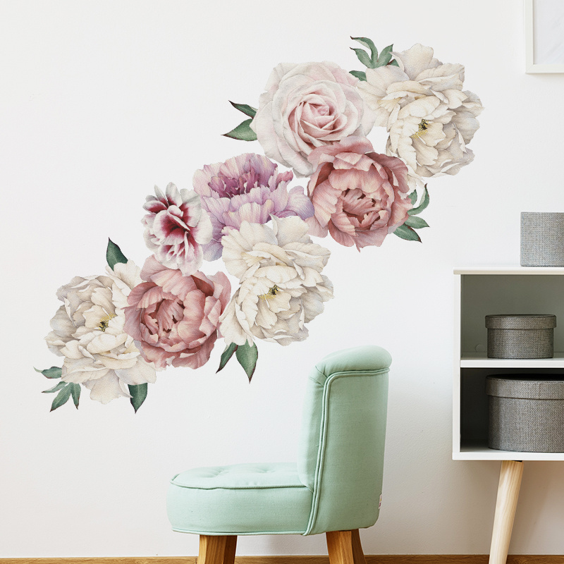 Peony flower cluster Living room bedroom door wardrobe background wall decoration beautification stickers