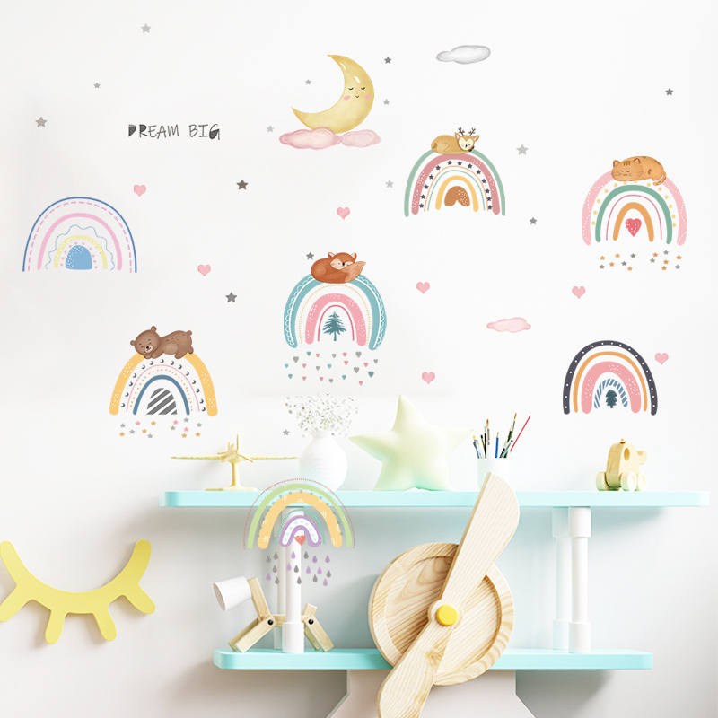 Cartoon Rainbow Moon Big Dream wall stickers 3d home decoration for kids room decals waterproofs and removable