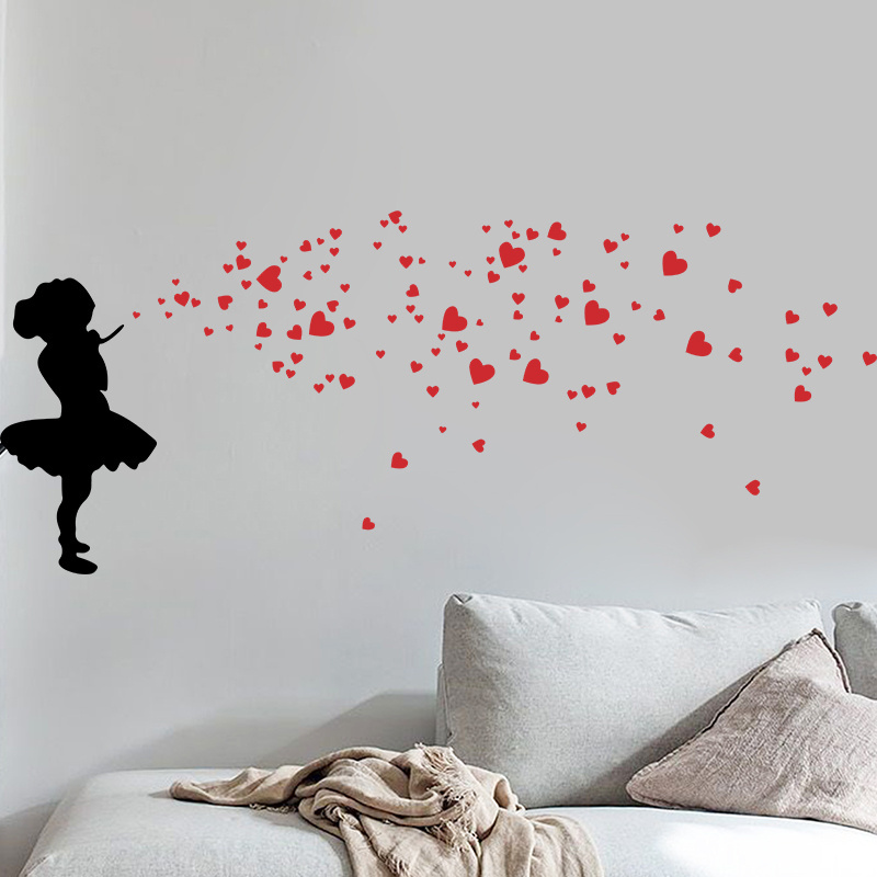 Fanshe  New Foreign Trade Bubble Blowing Love Little Girl Wall Decal Creative Home Decoration Self adhesive Decal