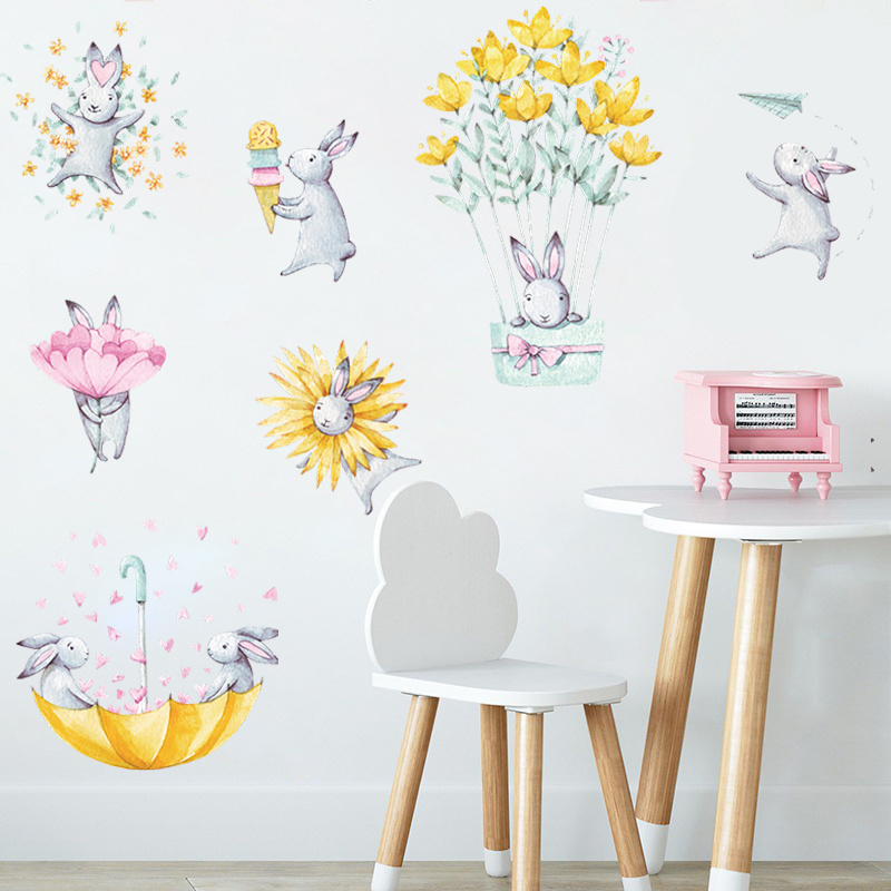 Cute Flower Umbrella, Little Rabbit Bedroom, Entrance Kindergarten, Commercial Wall Beautification and Decoration Wall Sticker