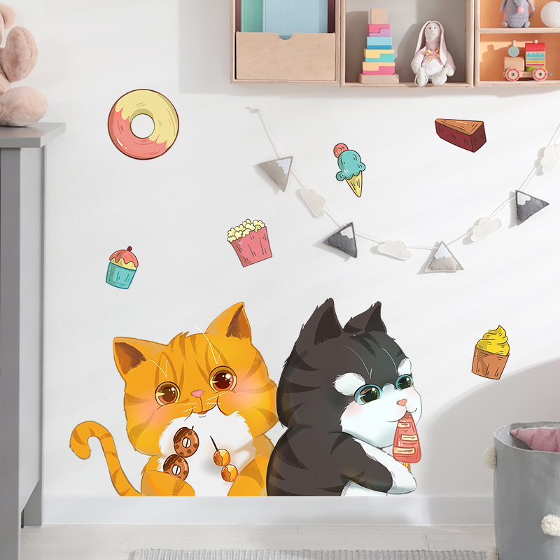 Cartoon Cute Cat Dessert Children Room Nursery Room Background Wall Decoration Wall Decal