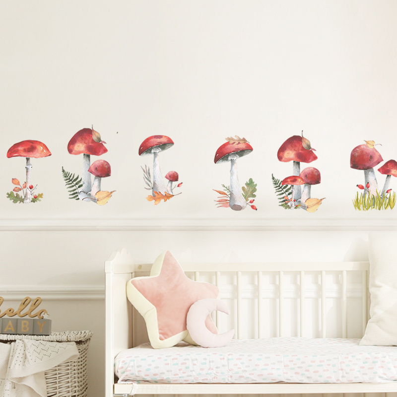 Cartoon Red Mushroom Bedroom Entrance Children's Room Decoration Home Wall Sticker Self adhesive Wholesale Decoration Painting C