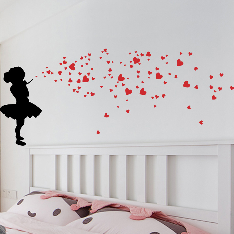 Fanshe  New Foreign Trade Bubble Blowing Love Little Girl Wall Decal Creative Home Decoration Self adhesive Decal