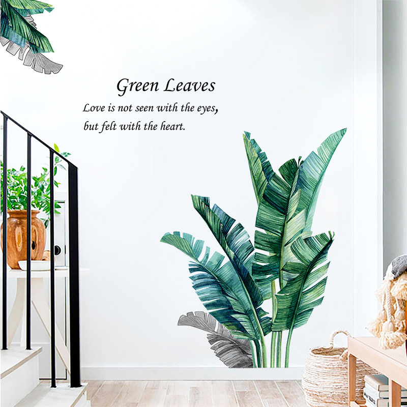 Plantain leaf Tropical Plants Wall Stickers Palm Leaf Wall Posters Green Plants Art Murals Vinyl Wallpaper for Bedroom Nursery