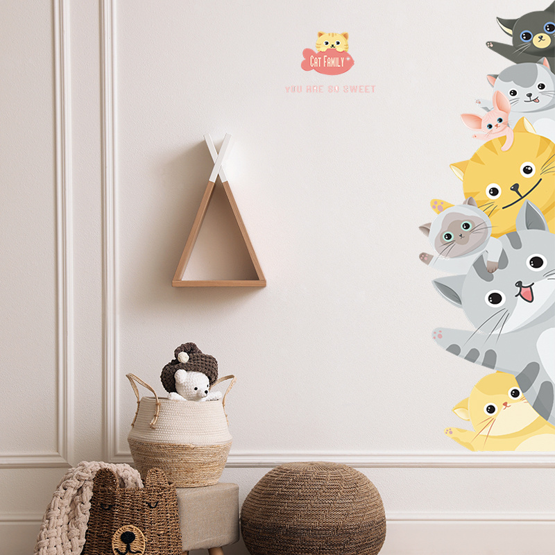 Cartoon cute probe greeting cat home Wall Decals for Nursery Kids Room Living room bedroom home decoration wall stickers