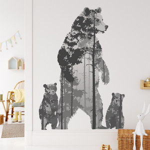 Large size animal wall stickers Forest grizzly bear and baby bear wall decal  Baby's room Kindergarten nursery wall decor