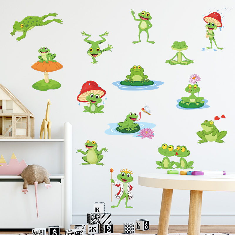 Cartoon Frog, Lotus Flower, Lotus Leaf, Mushroom, Children's Bedroom, Entrance Wall, Beautifying Decoration Wall Sticker