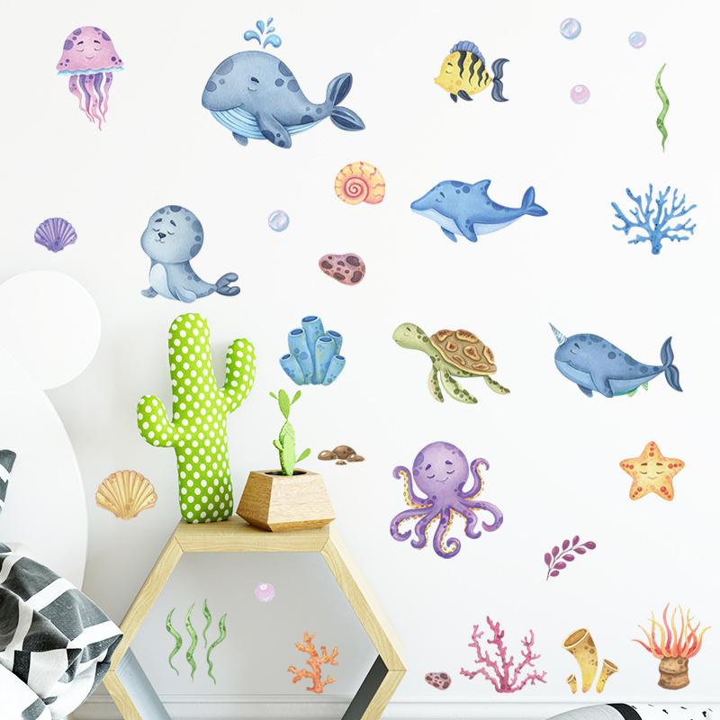 Underwater World Wall Decal Marine animal wall sticker Baby's Room Cartoon decal Kindergarten Nursery Home decor