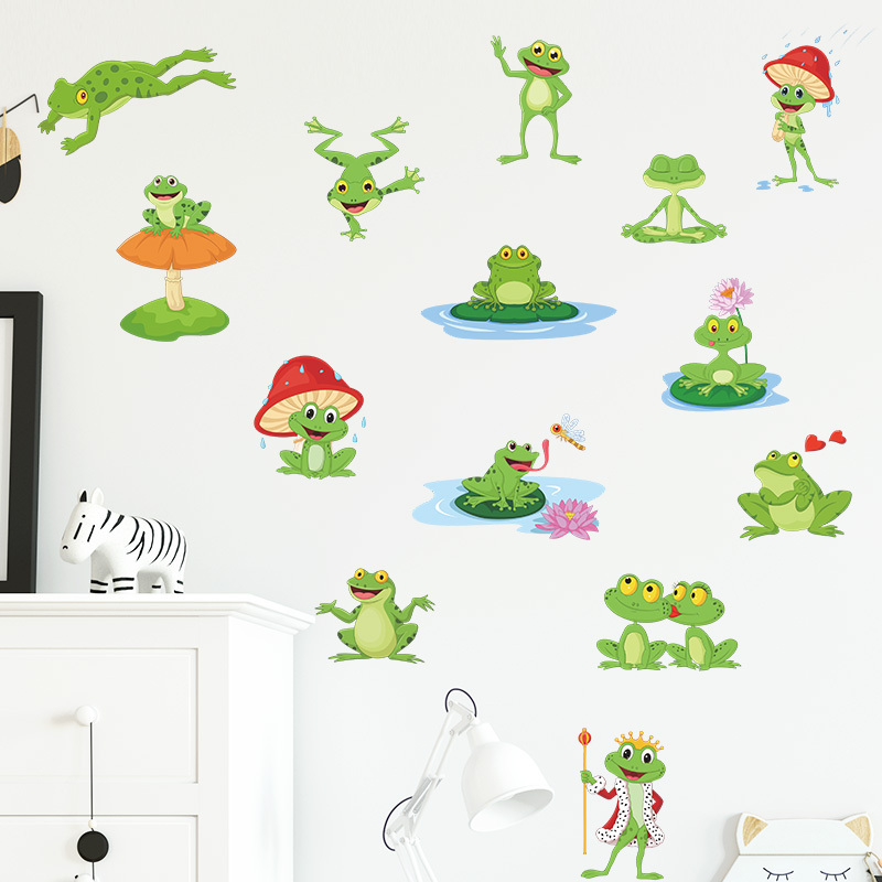 Cartoon Frog, Lotus Flower, Lotus Leaf, Mushroom, Children's Bedroom, Entrance Wall, Beautifying Decoration Wall Sticker