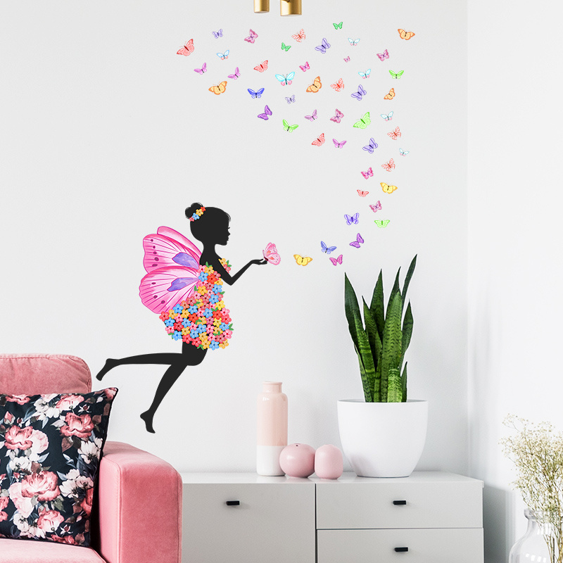 Cartoon Flower Clothes Butterfly Fairy Living room bedroom porch children's room home background wall beautification wallpaper