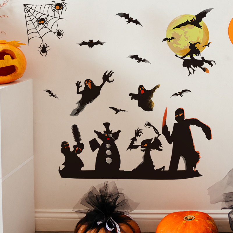 Halloween Glass Sticker Electric Saw Horror Bat Ghost Horror Atmosphere Decoration Wall Sticker