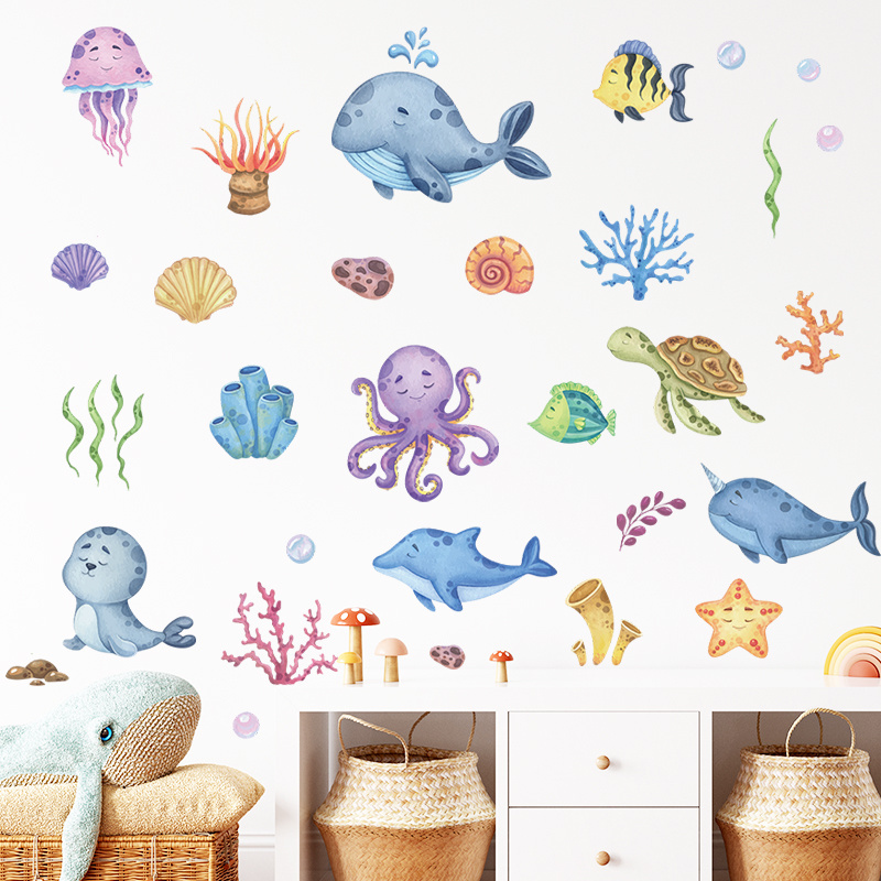 Underwater World Wall Decal Marine animal wall sticker Baby's Room Cartoon decal Kindergarten Nursery Home decor