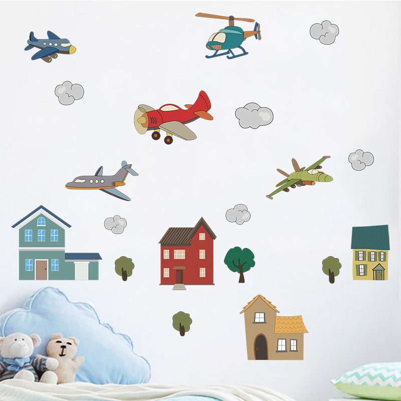 Aircraft helicopter wall sticker Boy's room Baby's room Play room Kindergarten nursery wall decoration kids wall decal