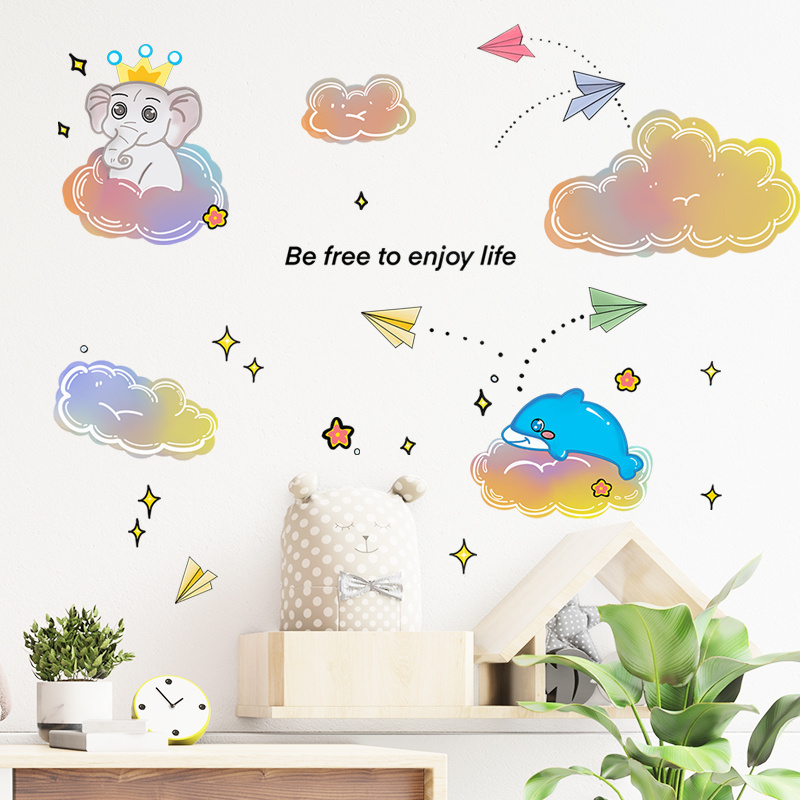 Cartoon Dream Cloud Little Elephant Whale Aircraft Decorative wall stickers for children's rooms