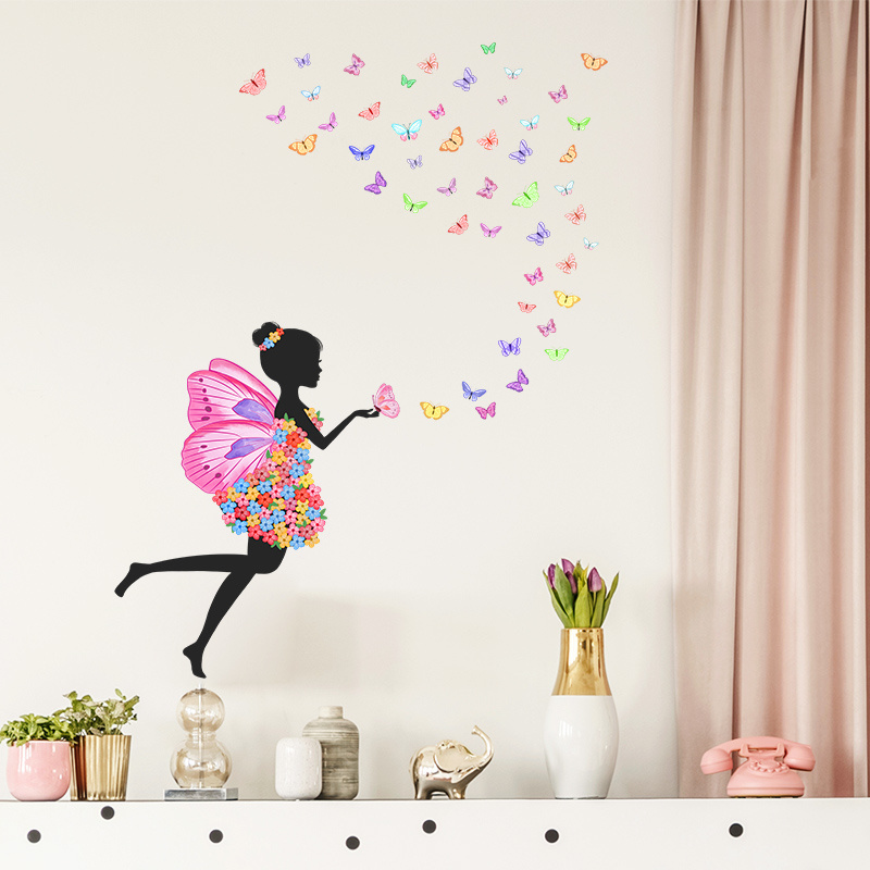 Cartoon Flower Clothes Butterfly Fairy Living room bedroom porch children's room home background wall beautification wallpaper