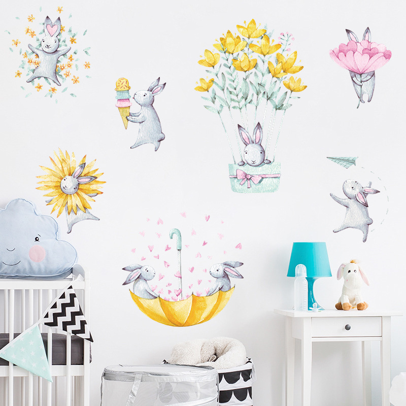 Cute Flower Umbrella, Little Rabbit Bedroom, Entrance Kindergarten, Commercial Wall Beautification and Decoration Wall Sticker