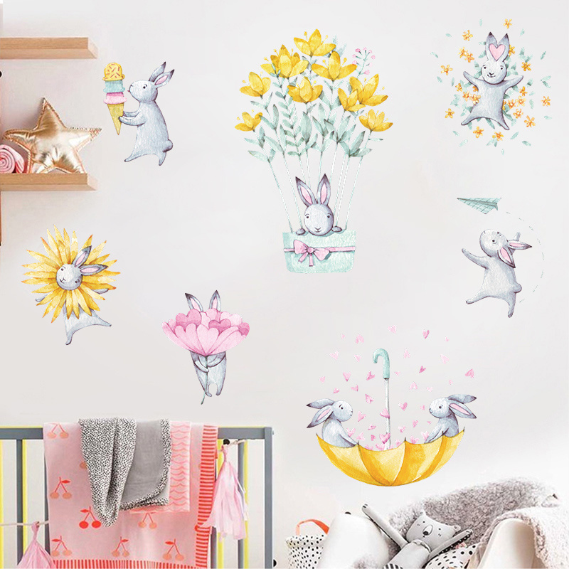 Cute Flower Umbrella, Little Rabbit Bedroom, Entrance Kindergarten, Commercial Wall Beautification and Decoration Wall Sticker