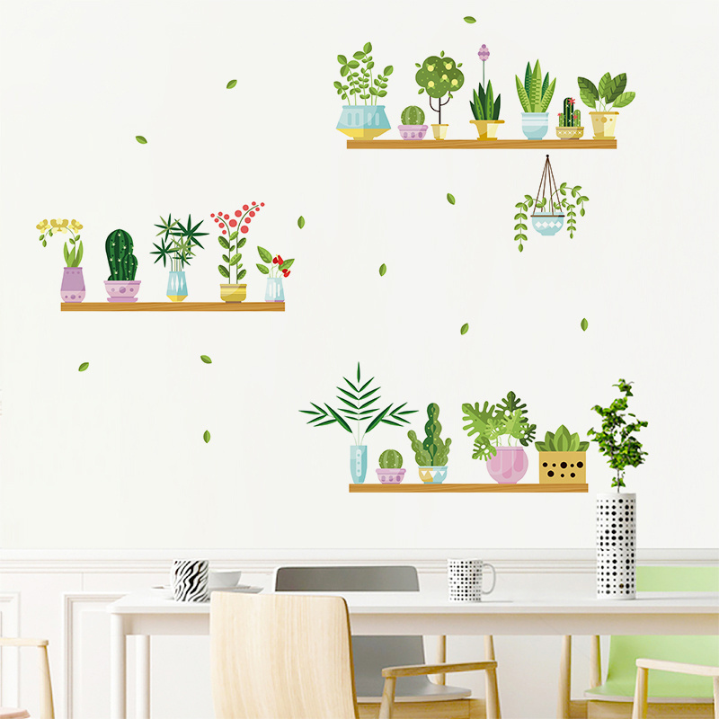 Green Plants in Pots Wall Decal Mural Art Decal for Bedroom Living Room  Home Walls Decoration Succulents Cactus wall stickers