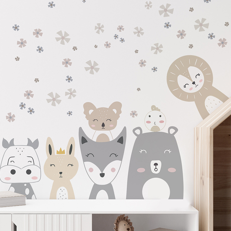 Cute cartoon animal avatar flowers Children's room home kindergarten classroom wall beautification stickers