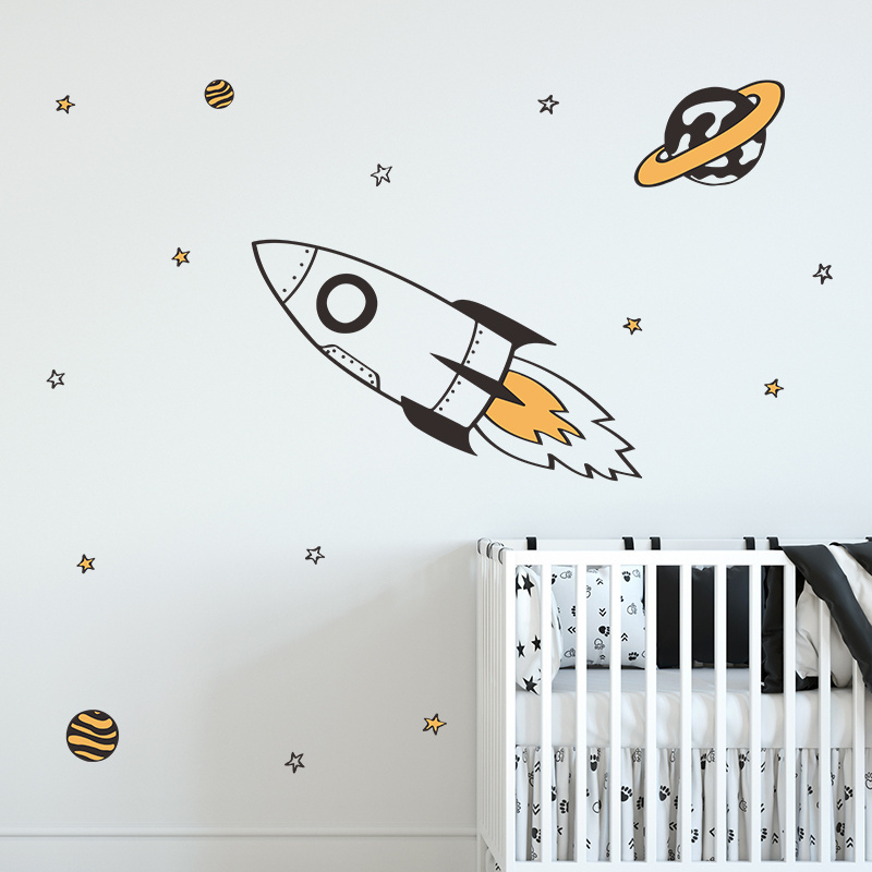 Rocket launched wall sticker Baby's room Play room Kindergarten nursery wall decor Planet for kids room decoration 3D stickers