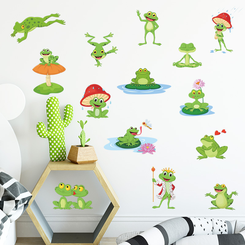 Cartoon Frog, Lotus Flower, Lotus Leaf, Mushroom, Children's Bedroom, Entrance Wall, Beautifying Decoration Wall Sticker