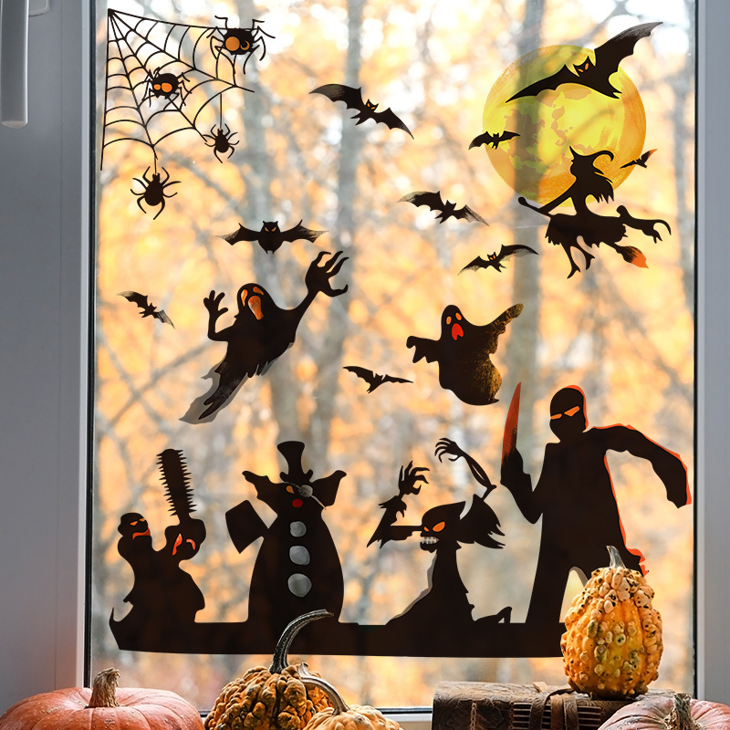 Halloween Glass Sticker Electric Saw Horror Bat Ghost Horror Atmosphere Decoration Wall Sticker