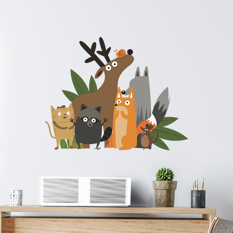 Cartoon Forest Animal Wall Decal, Deer Fox Raccoon Wall Decal for Children's Room Nursery Bedroom Toddler Crib Playroom Art Gift