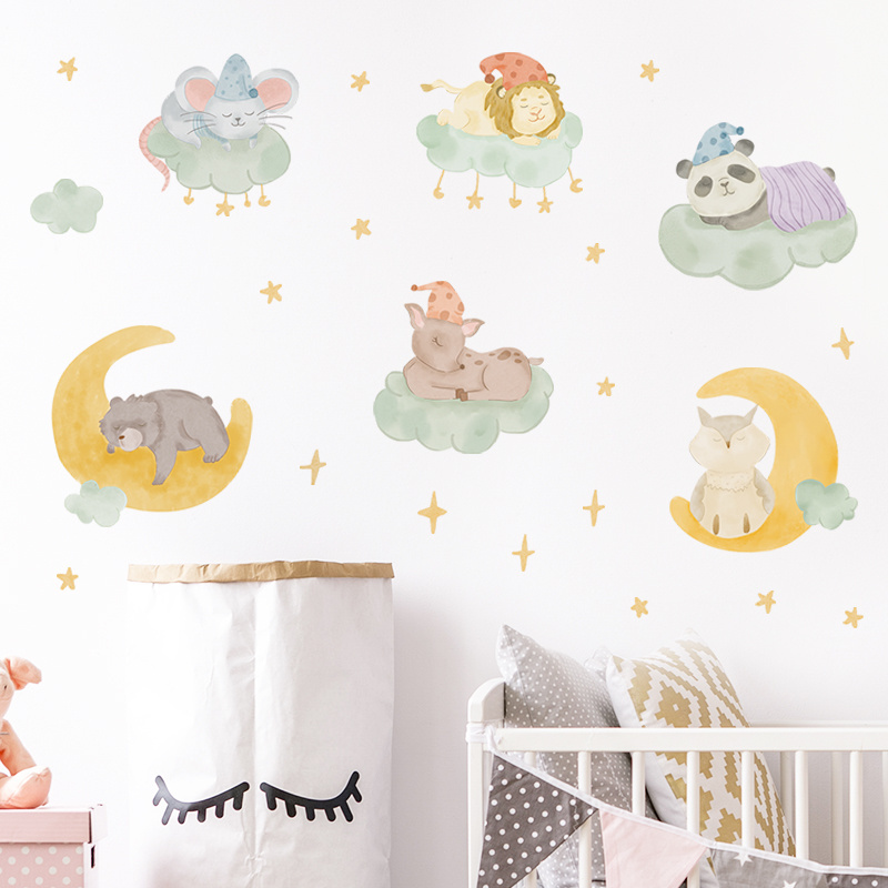 Cartoon Children's Room Sticker Animal Cloud Moon Star Bedroom Kindergarten Background Wall Decoration Wall Decal