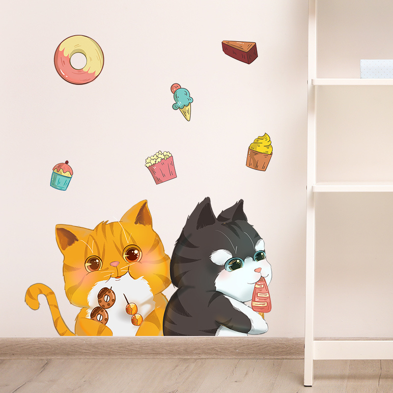 Cartoon Cute Cat Dessert Children Room Nursery Room Background Wall Decoration Wall Decal