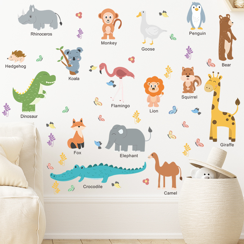 Cartoon Animal Combination English Slogan Wall Decals for Background Wall Decoration of Children Room and Nursery Room