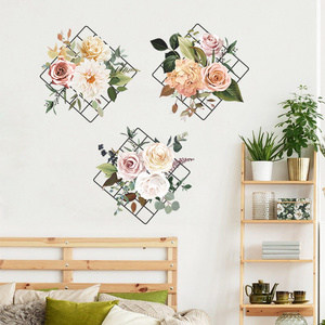 Green leaves and flowers wall stickers peonies rose Wall Decals Murals Bedroom Living Room Classroom Office Wall decoration