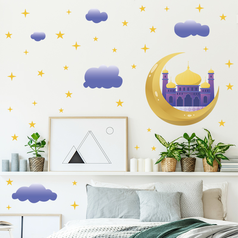 Middle Eastern Festival Architecture Purple Clouds Stars Moon Living room bedroom home decoration wall stickers