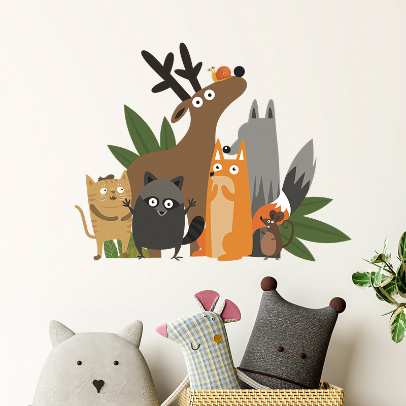 Cartoon Forest Animal Wall Decal, Deer Fox Raccoon Wall Decal for Children's Room Nursery Bedroom Toddler Crib Playroom Art Gift