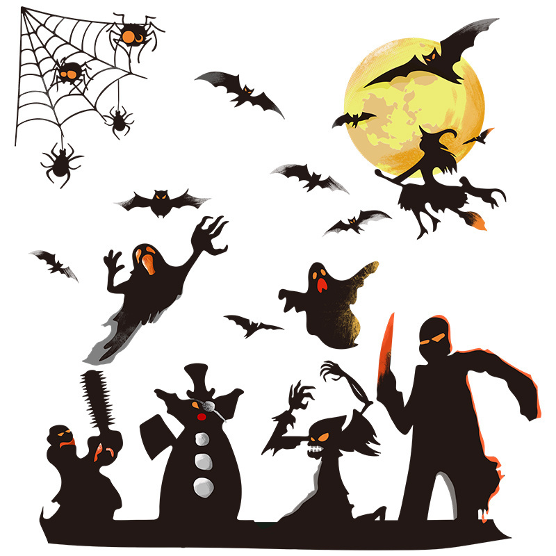 Halloween Glass Sticker Electric Saw Horror Bat Ghost Horror Atmosphere Decoration Wall Sticker