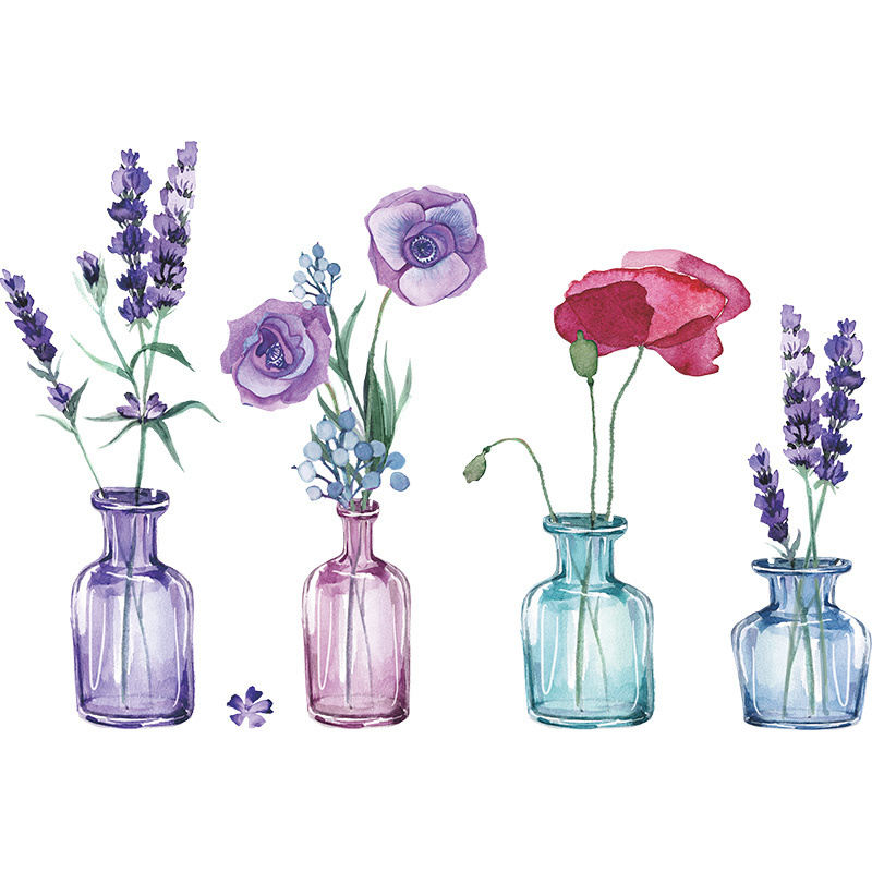 Glass vase and flowers wall sticker Lavender peony wall decal Garden Flower Wall Stickers Bedroom Living Room TV Decoration