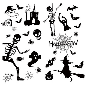 Halloween Terrifying Atmosphere Decoration Black Spider Ghost  Witch Decoration Wall Sticker Glass Sticker