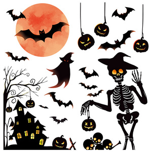 Halloween Wall Sticker Red Moon Bat Skeleton Man Glass Door and Window Decoration Cinema Mall Background