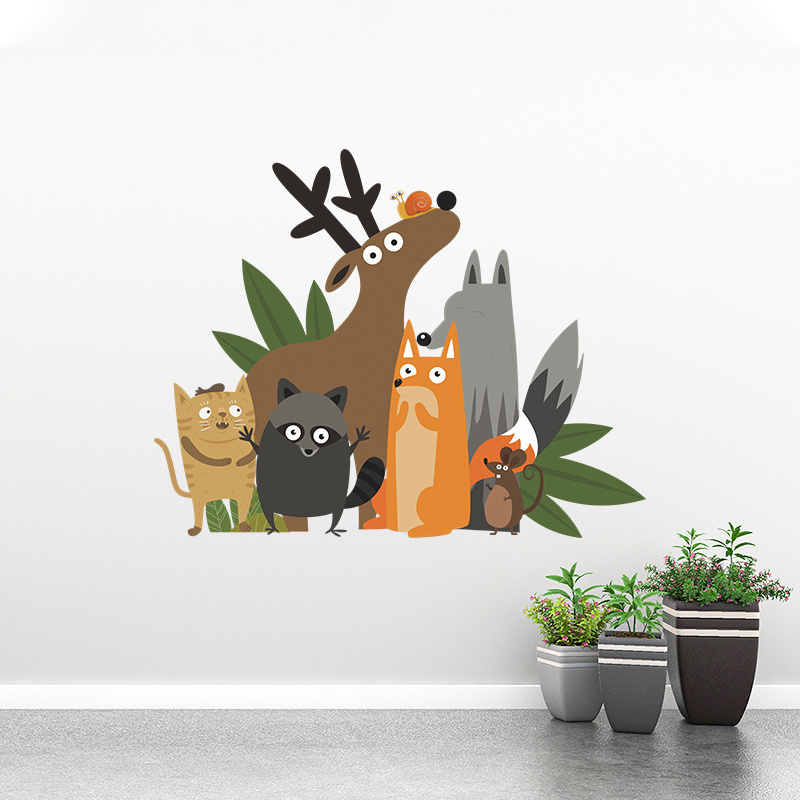 Cartoon Forest Animal Wall Decal, Deer Fox Raccoon Wall Decal for Children's Room Nursery Bedroom Toddler Crib Playroom Art Gift