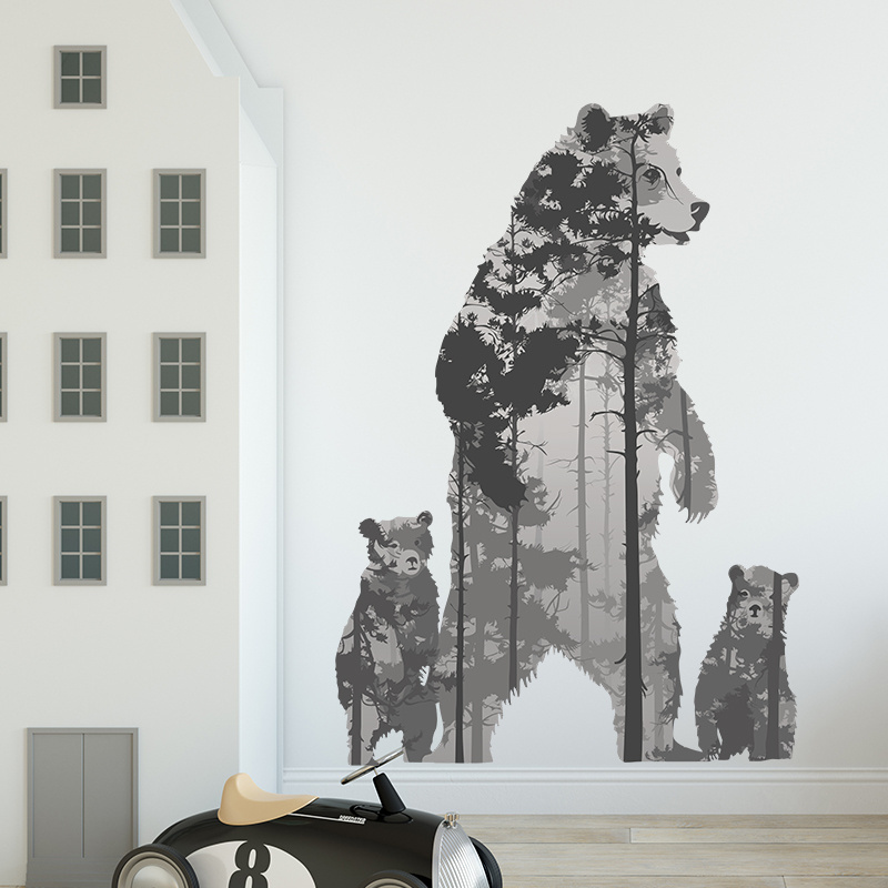 Large size animal wall stickers Forest grizzly bear and baby bear wall decal  Baby's room Kindergarten nursery wall decor