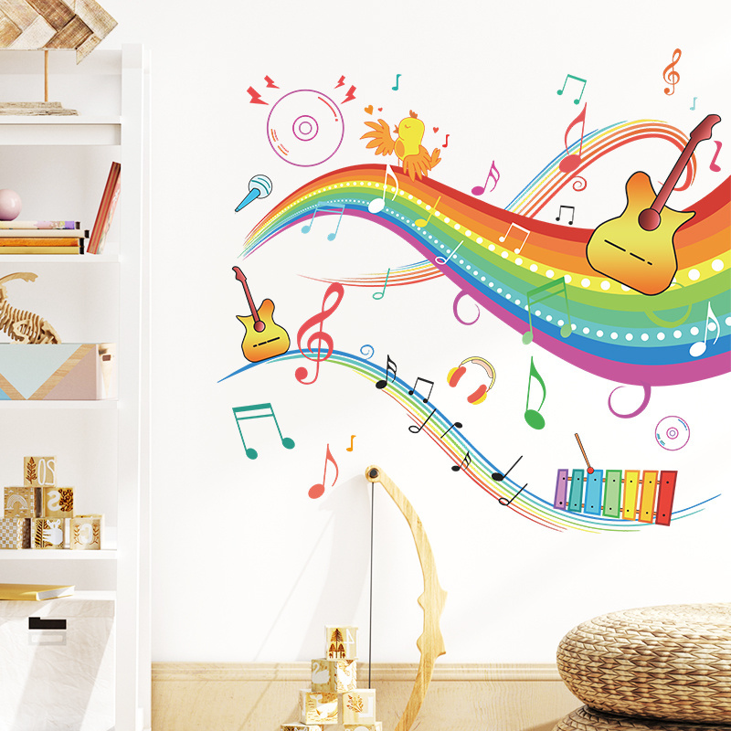 Cartoon Rainbow Music Bridge Living room bedroom children's room music classroom wall decoration wall stickers