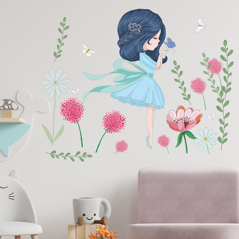 Cartoon Flower Fairy Flower Leaf Children's Room Kindergarten Home Wall Decoration Wall Sticker