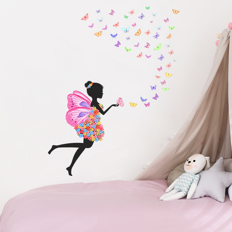 Cartoon Flower Clothes Butterfly Fairy Living room bedroom porch children's room home background wall beautification wallpaper