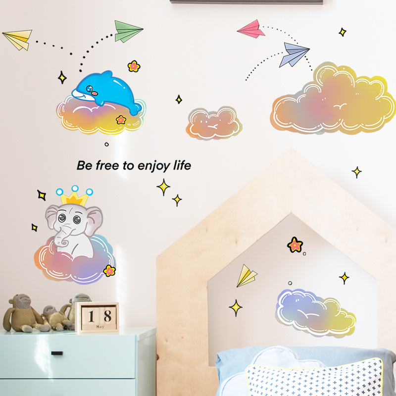 Cartoon Dream Cloud Little Elephant Whale Aircraft Decorative wall stickers for children's rooms