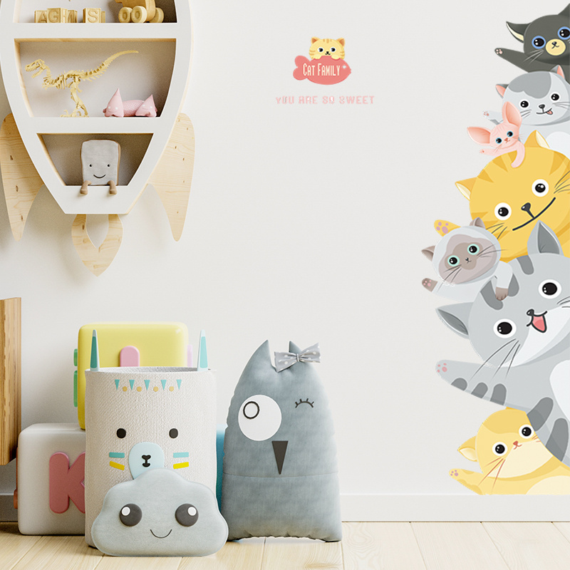 Cartoon cute probe greeting cat home Wall Decals for Nursery Kids Room Living room bedroom home decoration wall stickers