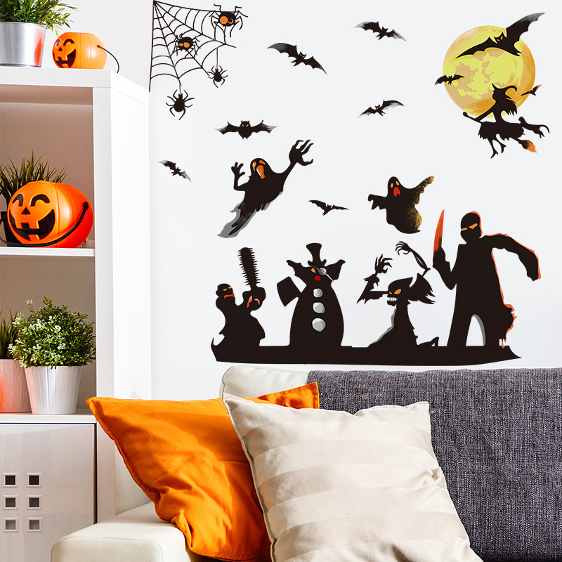 Halloween Glass Sticker Electric Saw Horror Bat Ghost Horror Atmosphere Decoration Wall Sticker